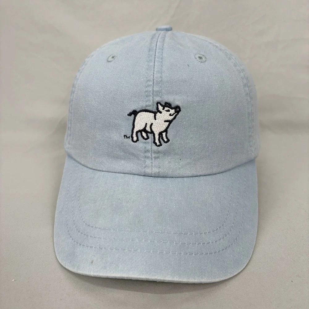 Adams Baseball Cap Pig Embroidered Unisex OSFM Blue Cotton Leather Strap